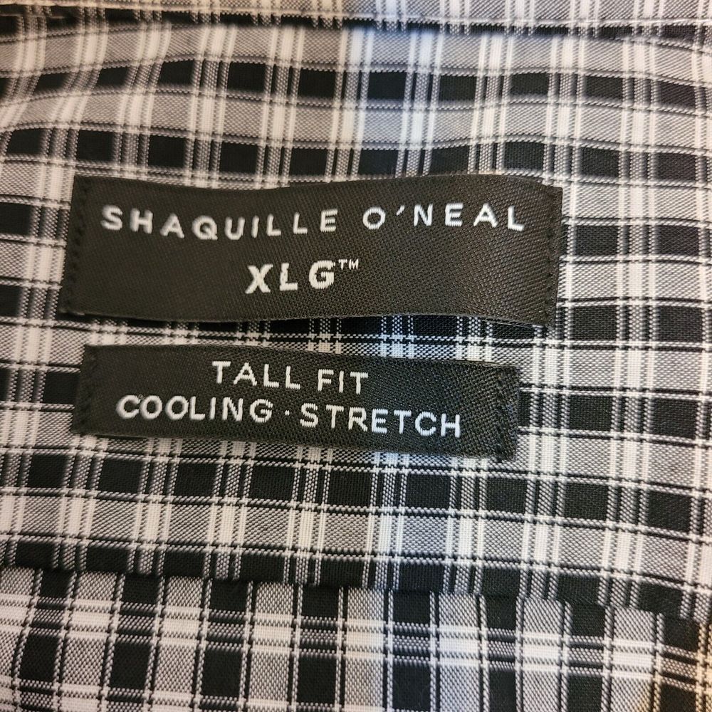 Shaquille O'Neal XLG Dress Shirt Mens 18 36/37 Black‎ White Tall Cooling Stretch - Picture 7 of 8